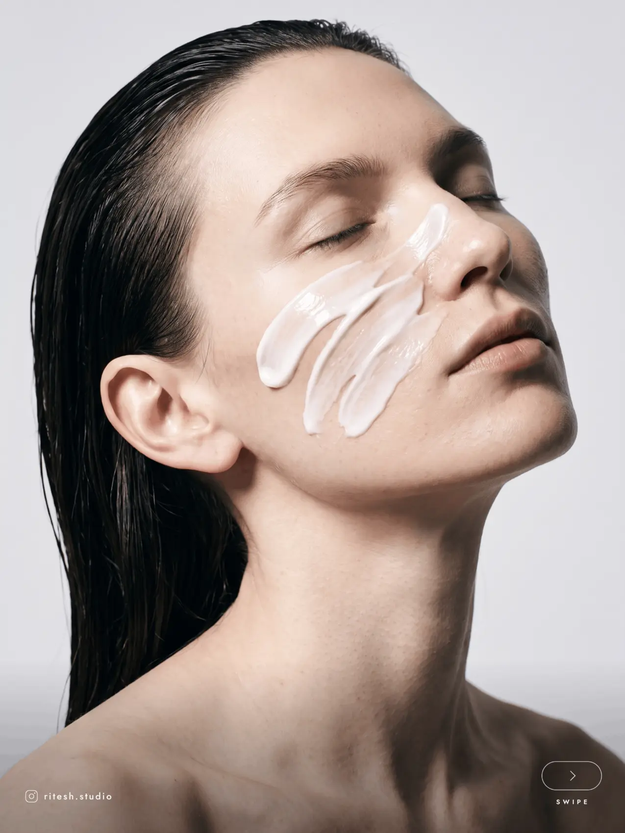Beauty portrait with cream and natural skin texture