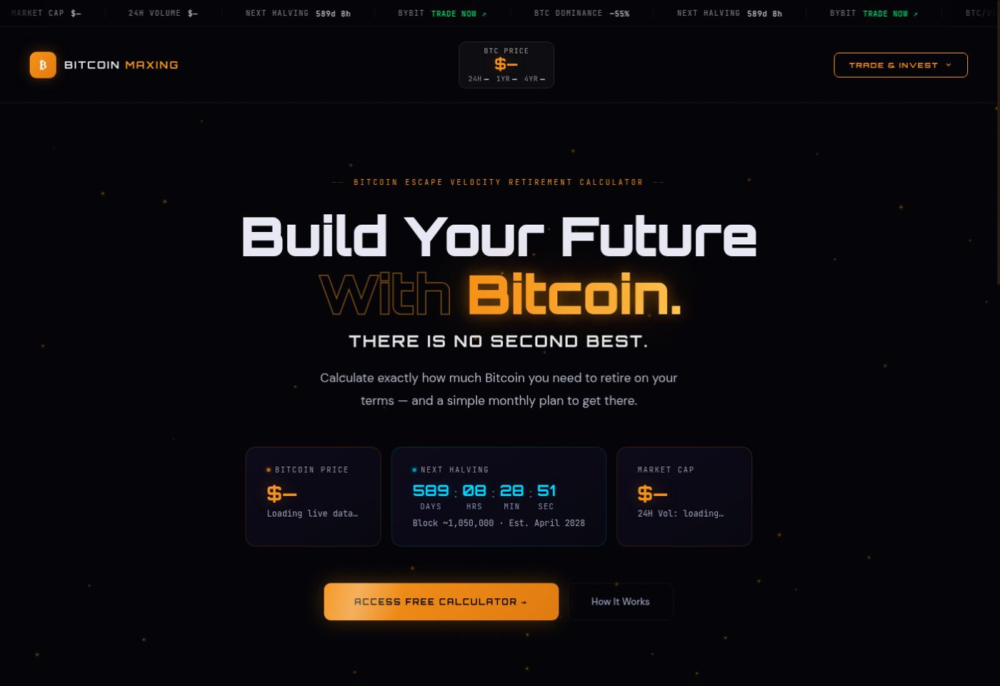 Bitcoin Maxing — website homepage